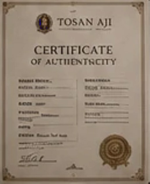 Tosan Aji certificate of authenticity